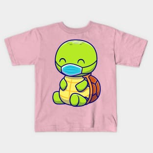 Cute Turtle Wearing Mask Cartoon Kids T-Shirt